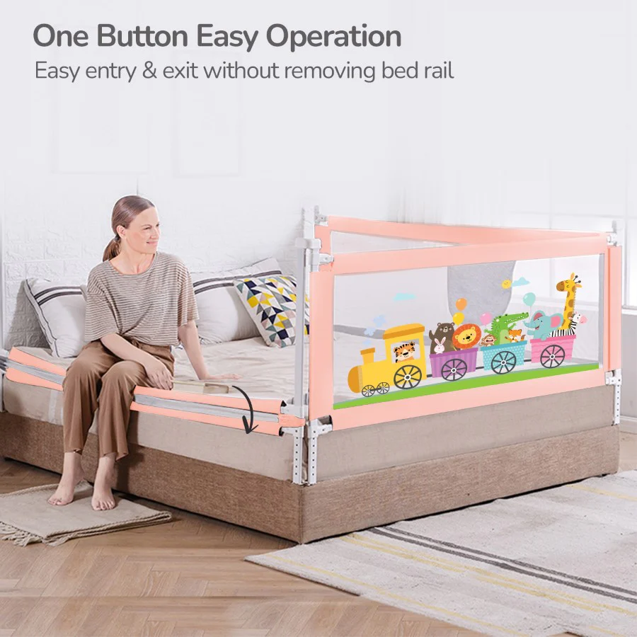 Safari Bed Rail for Baby Easy Install, Anti-Fall Safeguard for Toddler Safety - Pink - Image 6