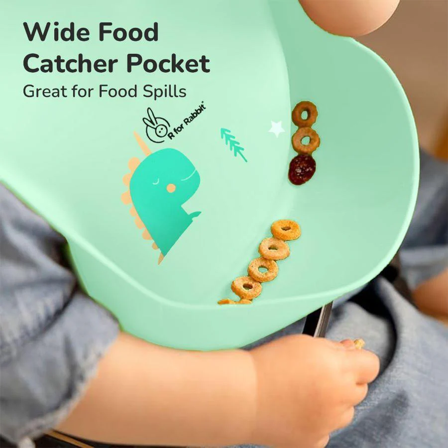Safari Silicone Bib For Baby Comfortable Soft And Built-in Food Pocket - Sea Green - Image 7