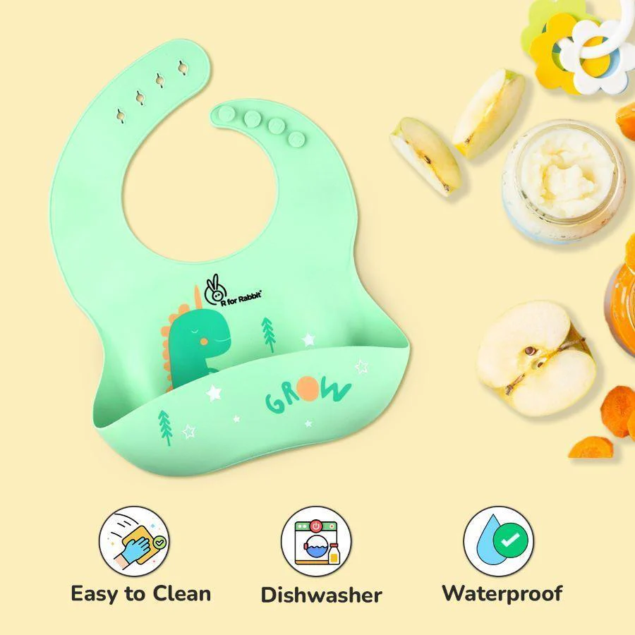 Safari Silicone Bib For Baby Comfortable Soft And Built-in Food Pocket - Sea Green - Image 9