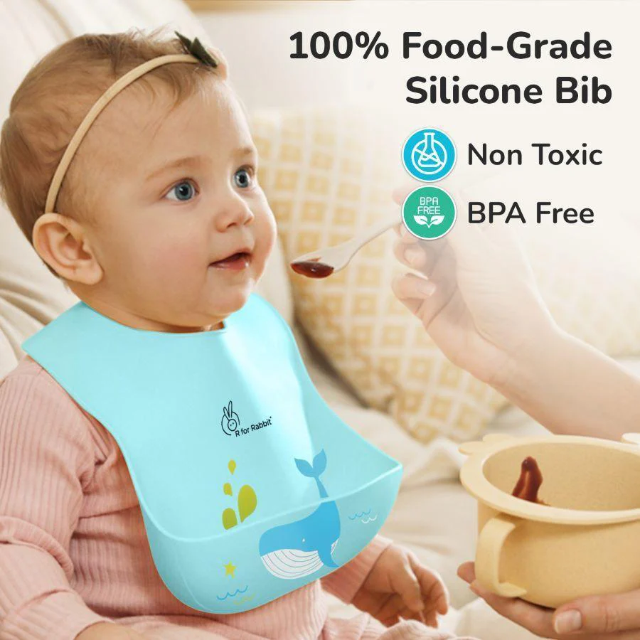 Safari Silicone Bib For Baby Comfortable Soft And Built-in Food Pocket - Lake Blue - Image 3