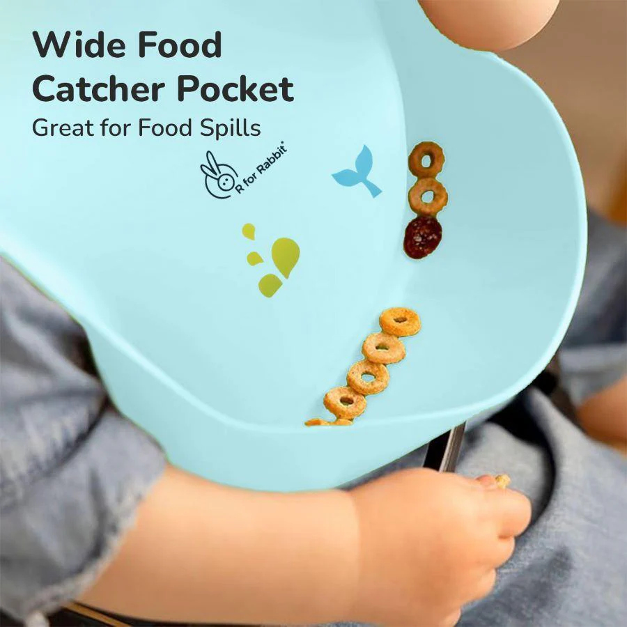 Safari Silicone Bib For Baby Comfortable Soft And Built-in Food Pocket - Lake Blue - Image 7