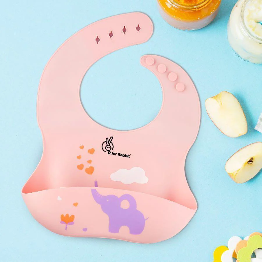 Safari Silicone Bib For Baby Comfortable Soft And Built-in Food Pocket - Peach - Image 2
