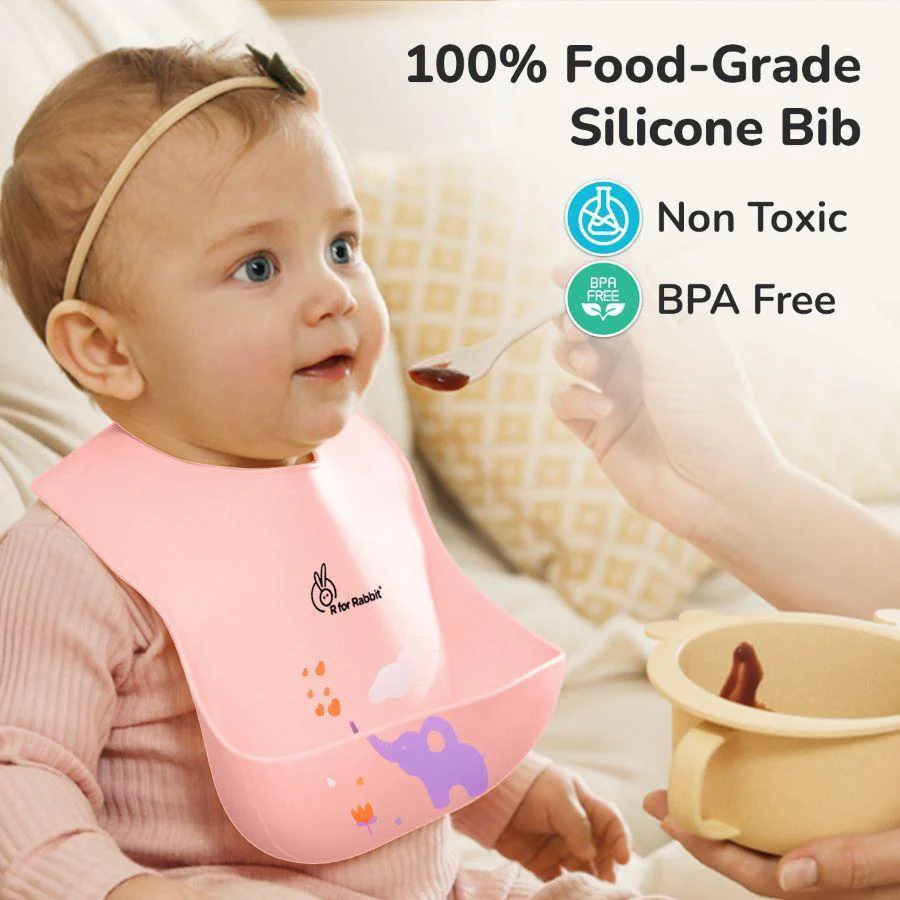 Safari Silicone Bib For Baby Comfortable Soft And Built-in Food Pocket - Peach - Image 3
