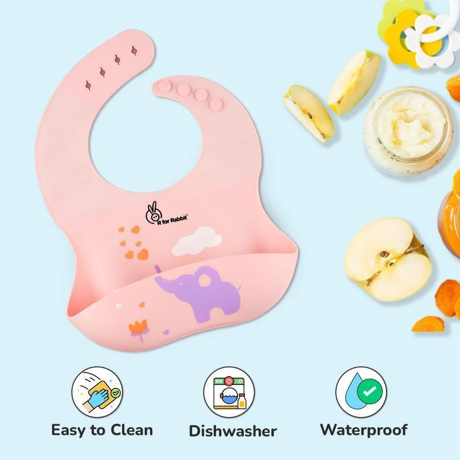 Safari Silicone Bib For Baby Comfortable Soft And Built-in Food Pocket - Peach - Image 9