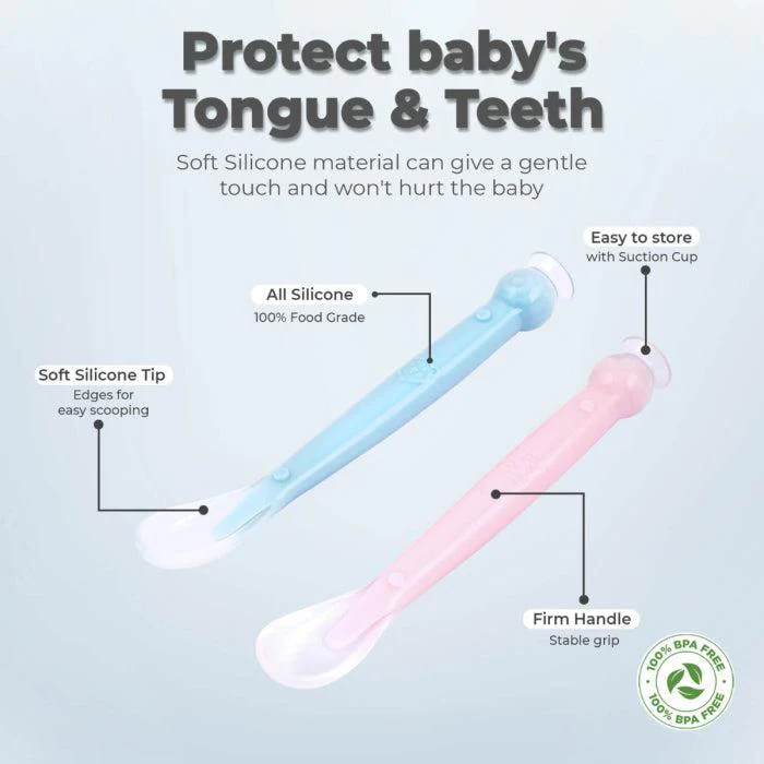 Safe Feed Silicone Baby Spoon Set - Blue Pink - Image 5