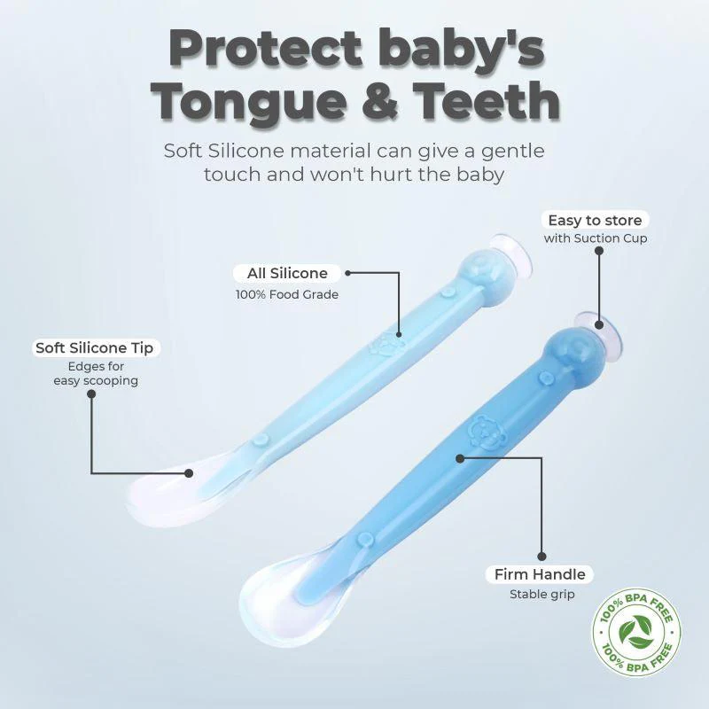Safe Feed Silicone Baby Spoon Set - Lake Blue - Image 5