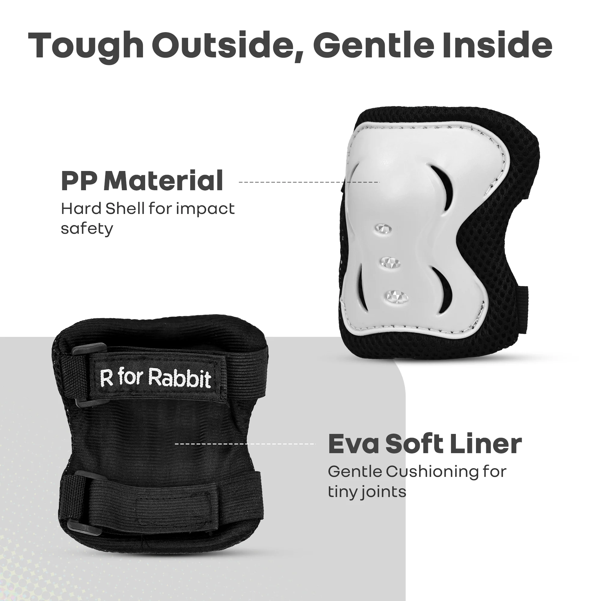 Kids Safety Protector Pads Set, Cushioned Knee, Elbow & Wrist Guards for Outdoor Riding & Sports - White - Image 3