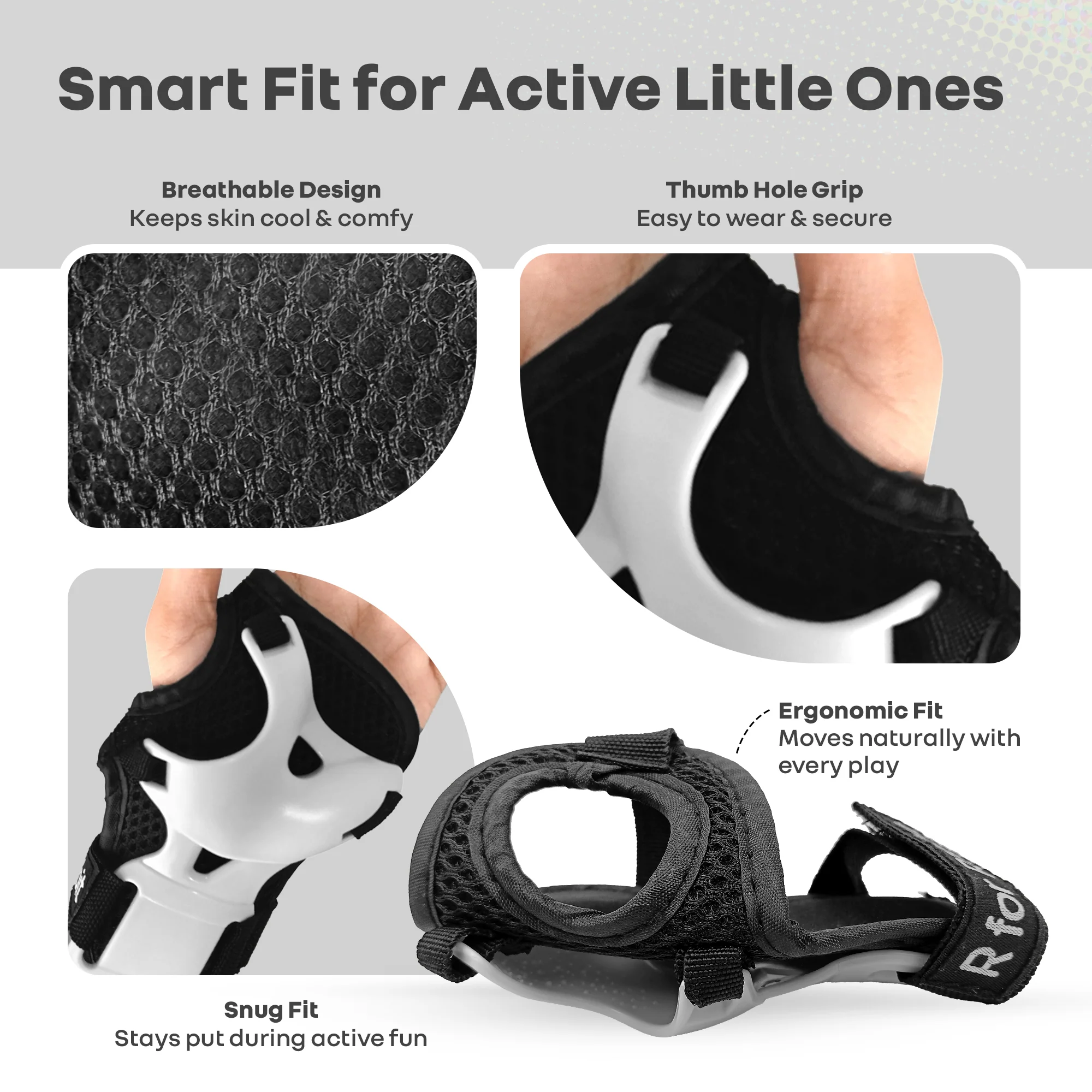 Kids Safety Protector Pads Set, Cushioned Knee, Elbow & Wrist Guards for Outdoor Riding & Sports - White - Image 4