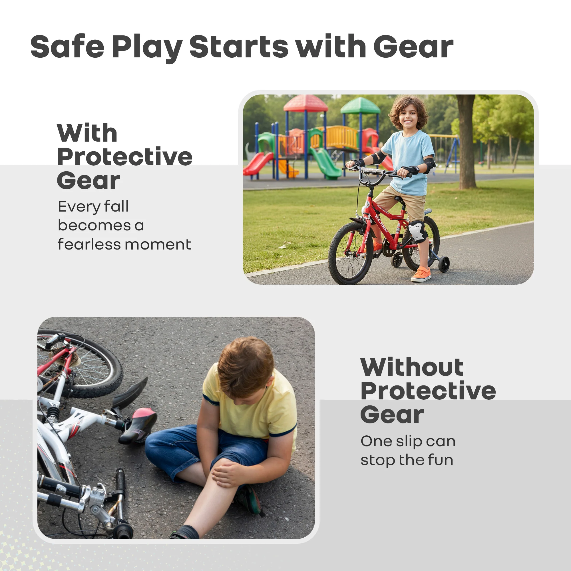 Kids Safety Protector Pads Set, Cushioned Knee, Elbow & Wrist Guards for Outdoor Riding & Sports - White - Image 5
