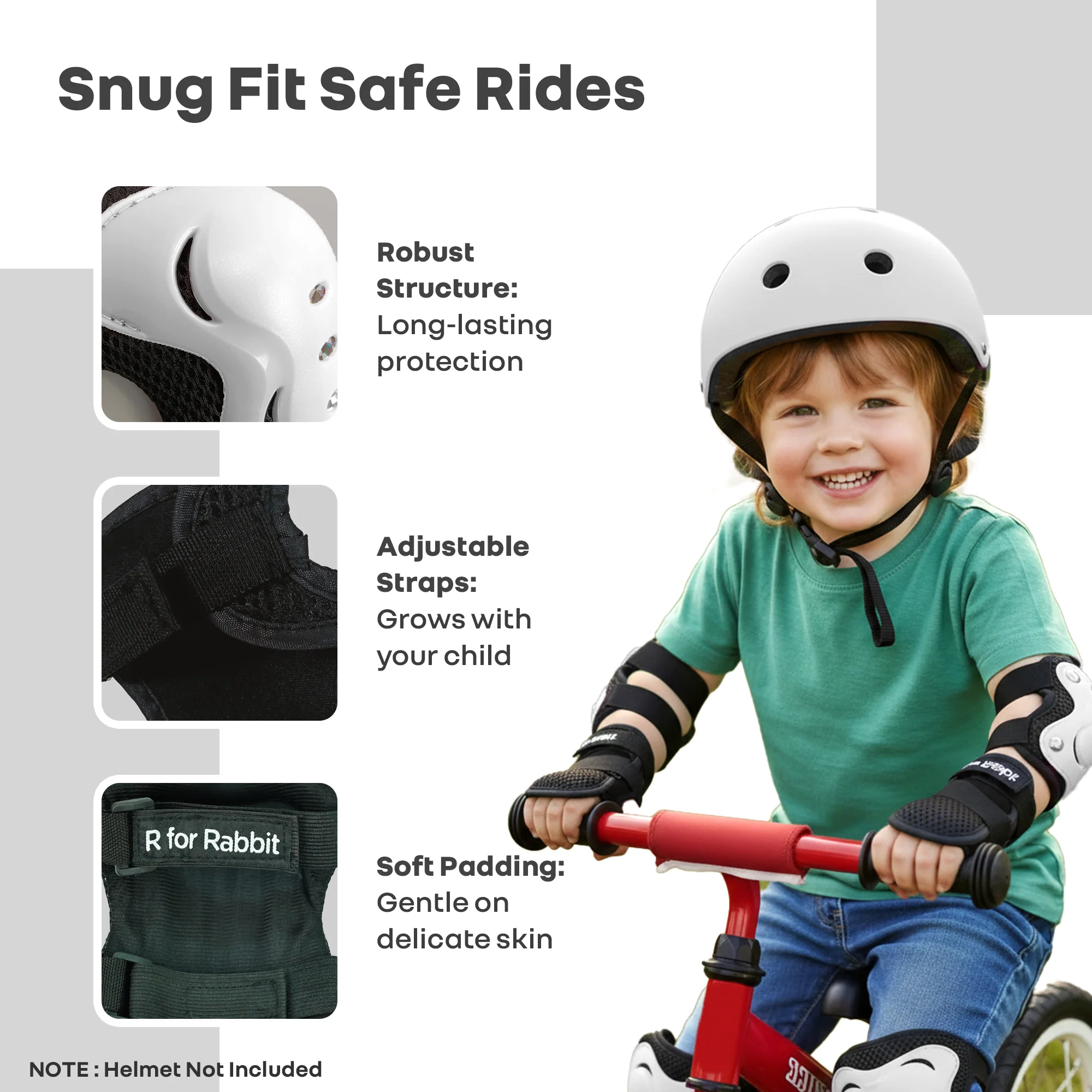 Kids Safety Protector Pads Set, Cushioned Knee, Elbow & Wrist Guards for Outdoor Riding & Sports - White - Image 6