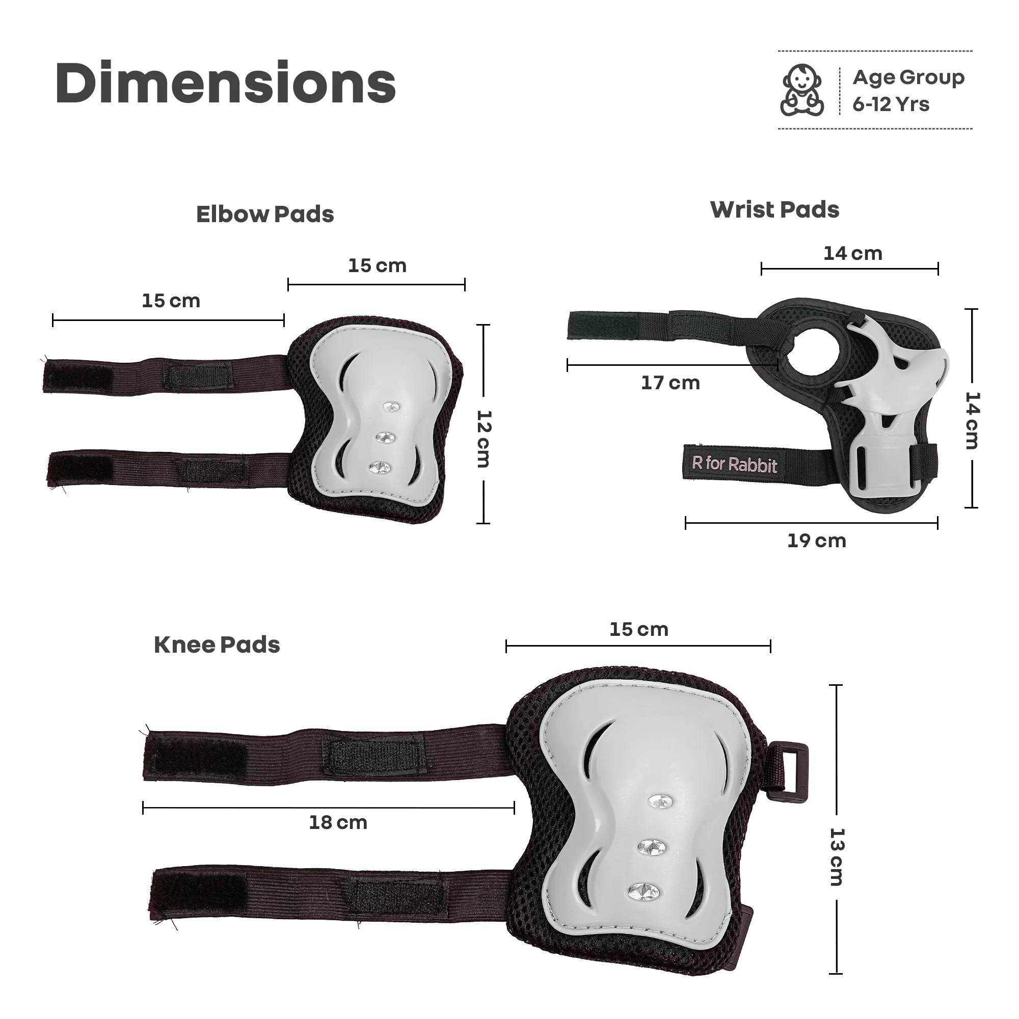 Kids Safety Protector Pads Set, Cushioned Knee, Elbow & Wrist Guards for Outdoor Riding & Sports - White - Image 8