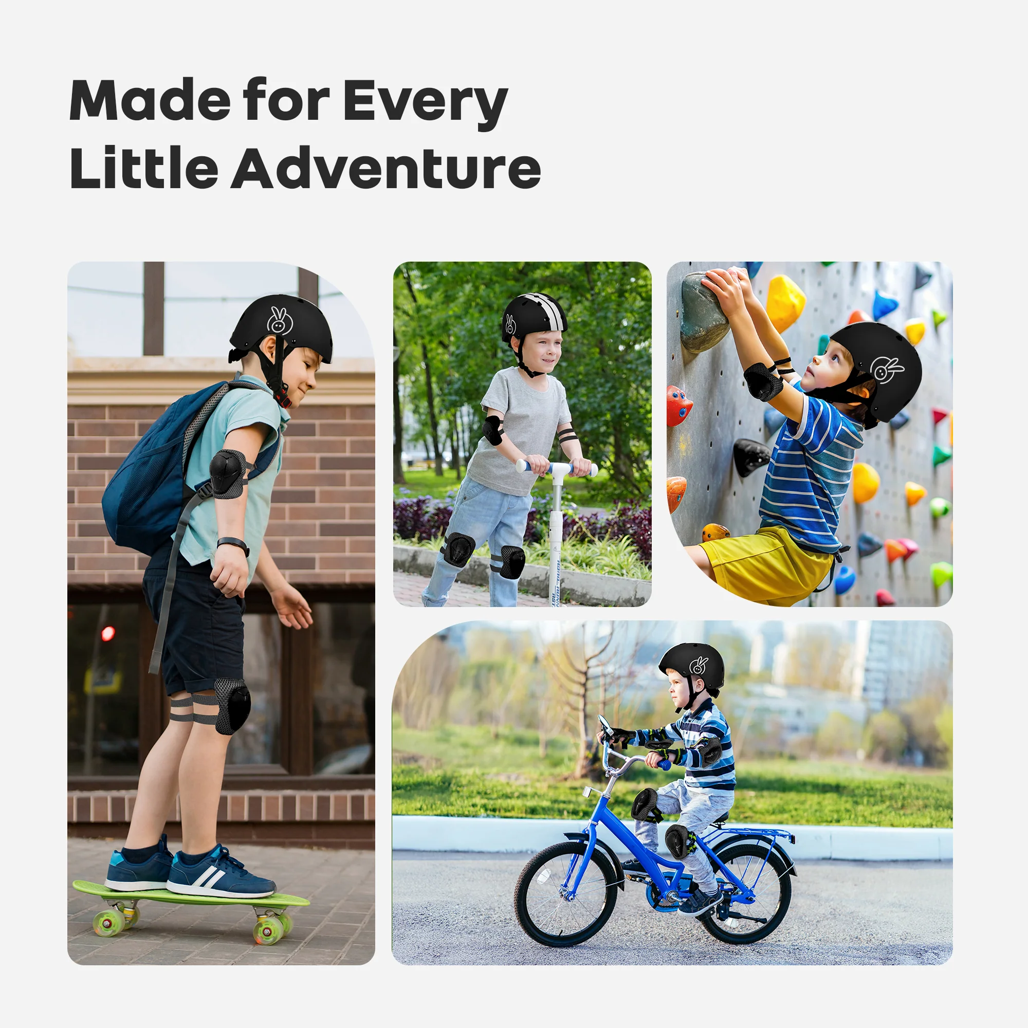 Kids Safety Protector Pads Set, Cushioned Knee, Elbow & Wrist Guards for Outdoor Riding & Sports - Black Sports - Image 4