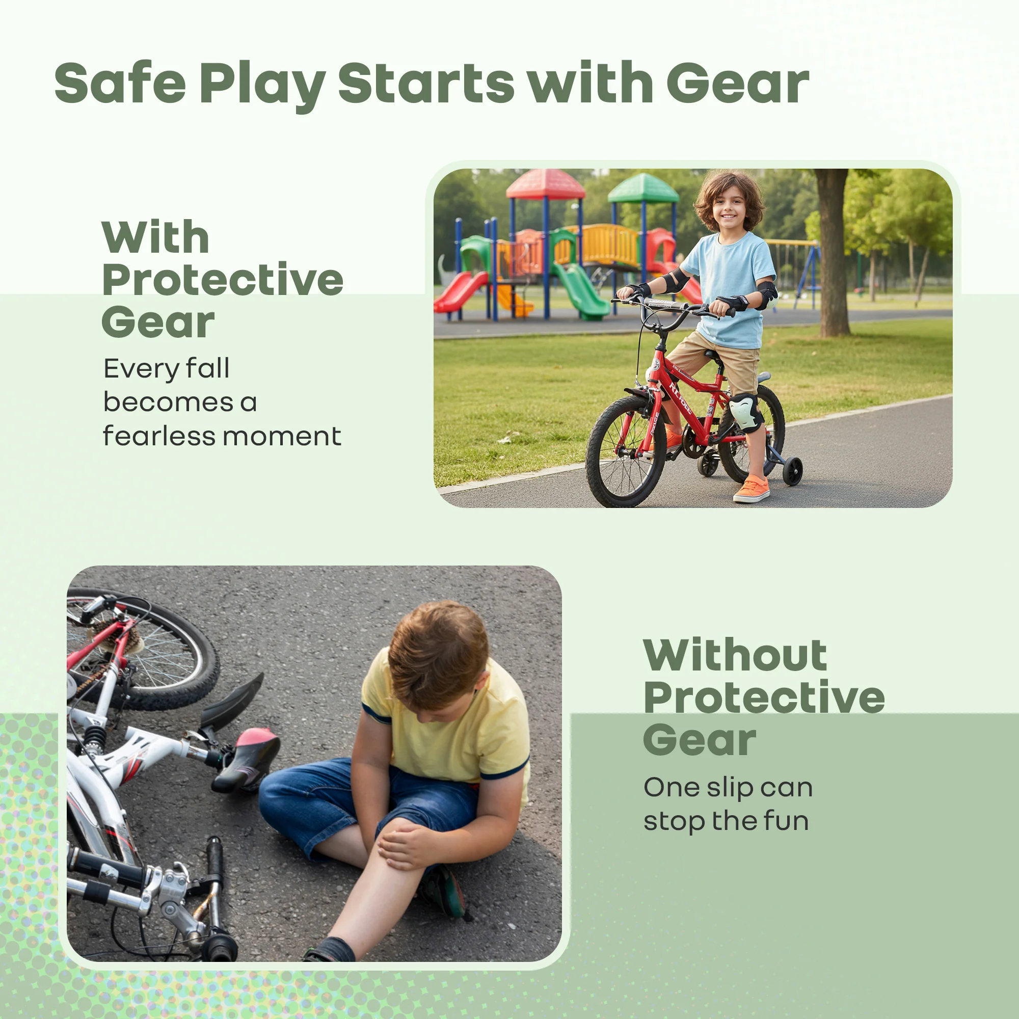 Kids Safety Protector Pads Set, Cushioned Knee, Elbow & Wrist Guards for Outdoor Riding & Sports - Green - Image 5