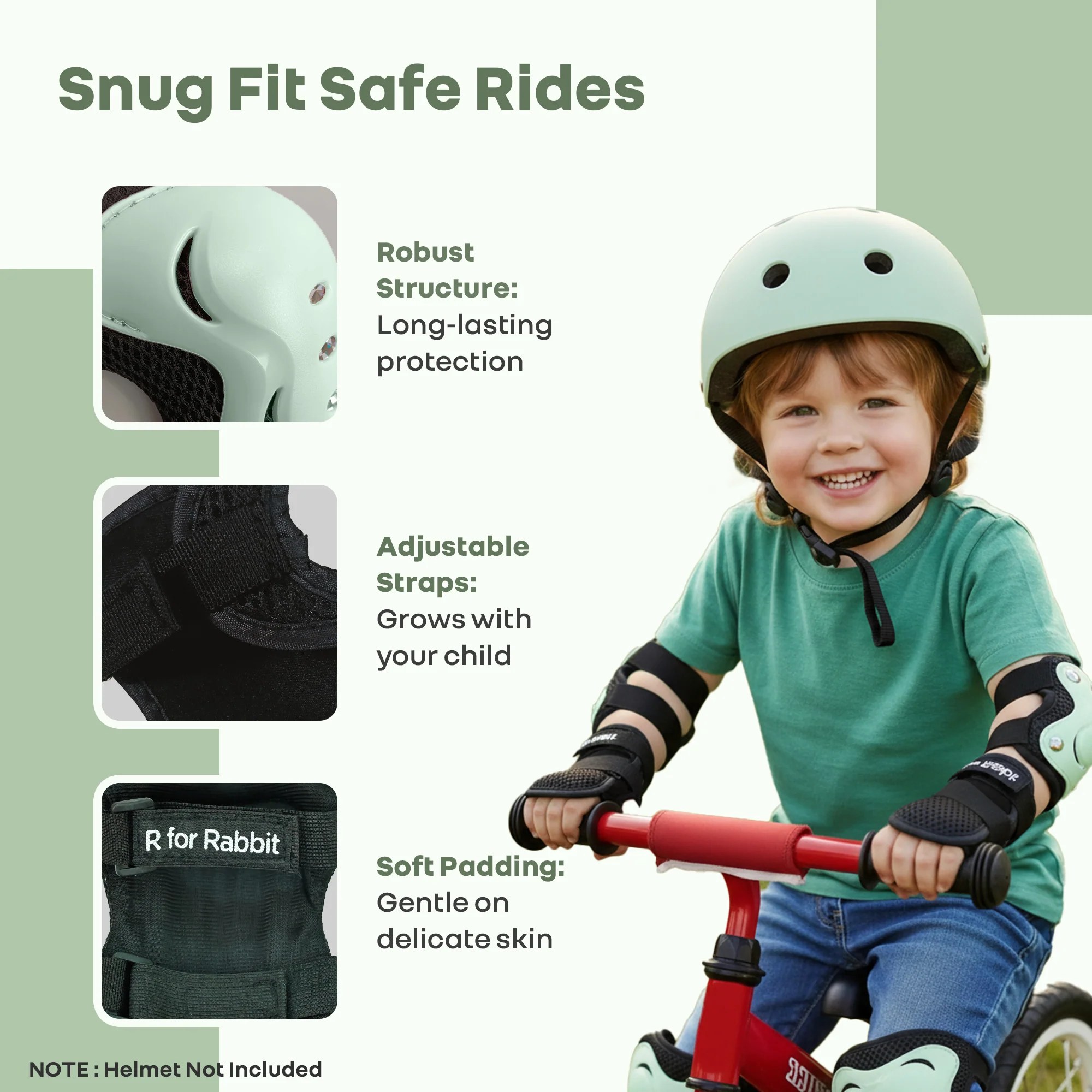 Kids Safety Protector Pads Set, Cushioned Knee, Elbow & Wrist Guards for Outdoor Riding & Sports - Green - Image 6