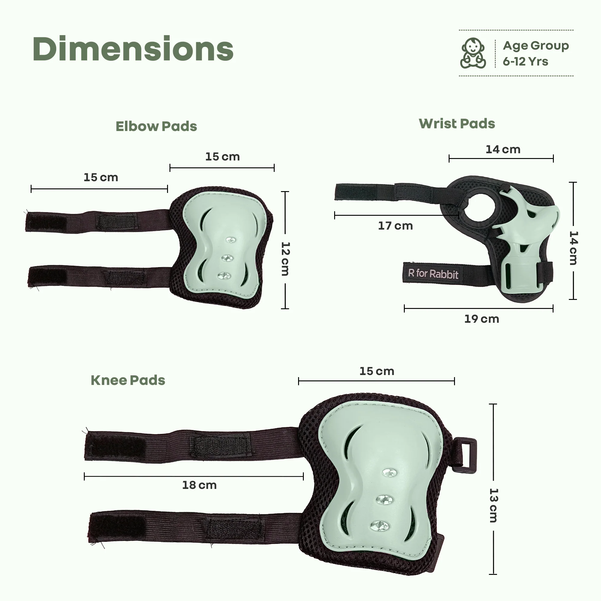 Kids Safety Protector Pads Set, Cushioned Knee, Elbow & Wrist Guards for Outdoor Riding & Sports - Green - Image 8