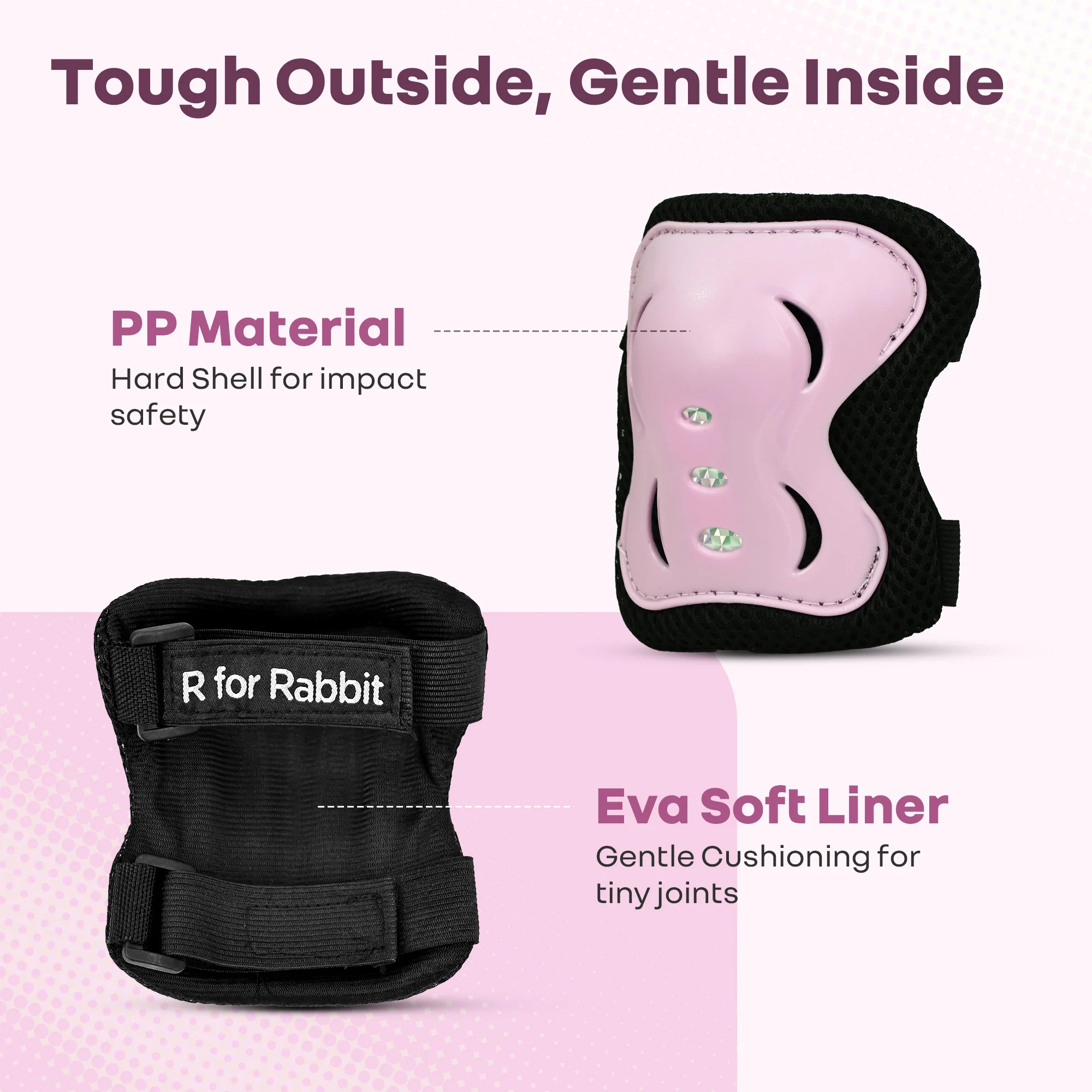 Kids Safety Protector Pads Set, Cushioned Knee, Elbow & Wrist Guards for Outdoor Riding & Sports - Pink - Image 3