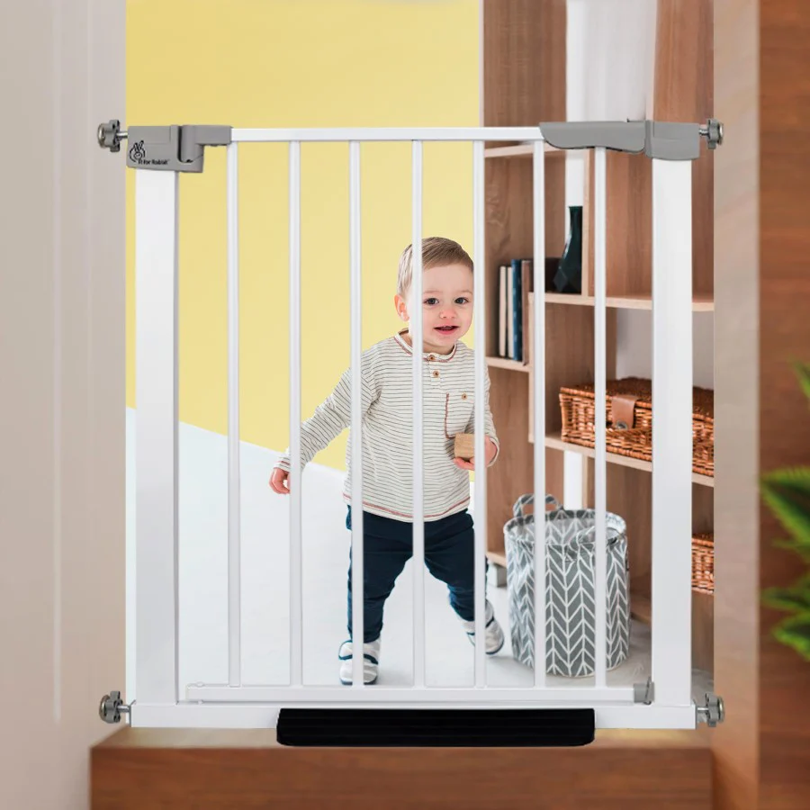 Safeguard Baby Safety Gate for Kids with Two-Way Auto-Close, No-Drill, Retractable Design & Adjustable Lock - White