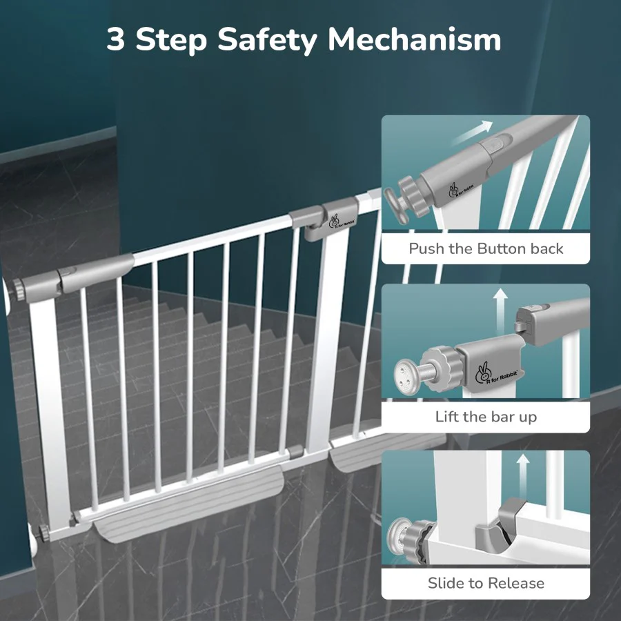 Safeguard Baby Safety Gate for Kids with Two-Way Auto-Close, No-Drill, Retractable Design & Adjustable Lock - White - Image 4