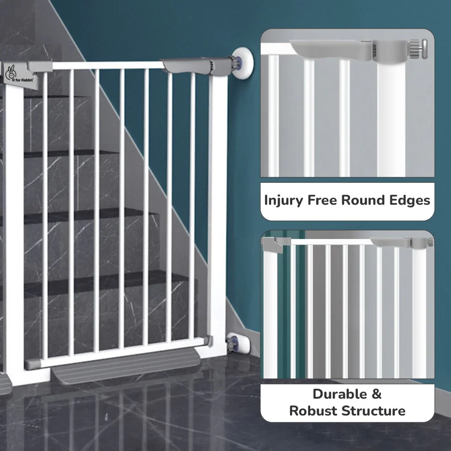 Safeguard Baby Safety Gate for Kids with Two-Way Auto-Close, No-Drill, Retractable Design & Adjustable Lock - White - Image 6