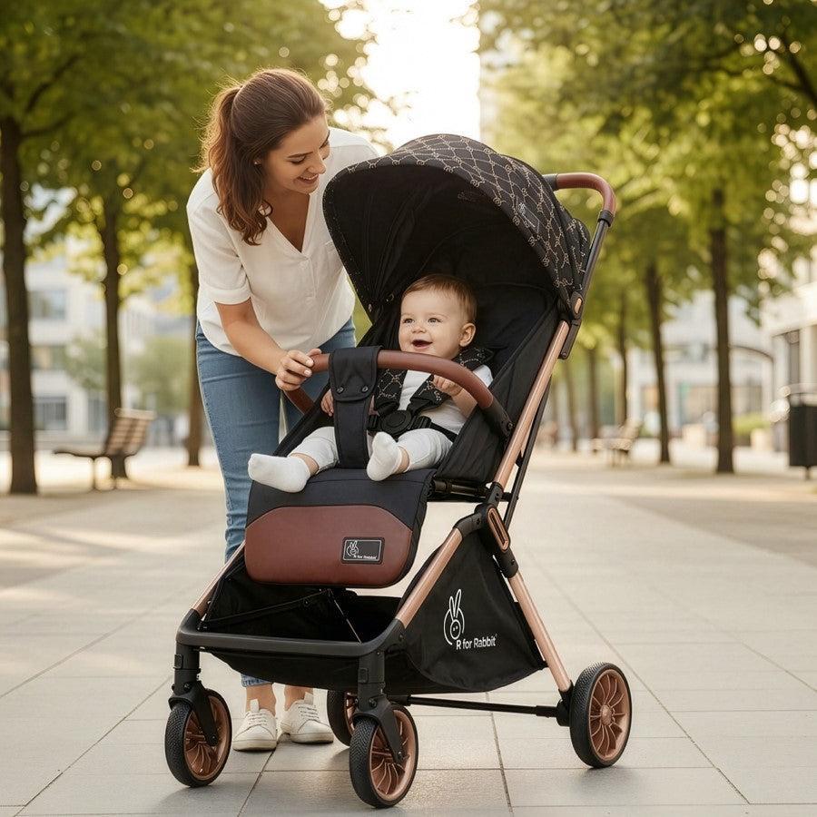 Street Smart Auto Fold Stroller for Kids Safety Certified, Travel Friendly, Breathable Mesh, 360 Degree Rotation, 0-3 Yrs - Gold Black - Image 2
