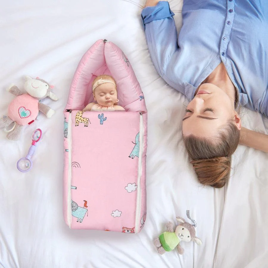 Snuggy Baby Bed - Easy to Carry, Convertible, High Quality Zip, 100% Natural Cotton - Blush Pink - Image 8