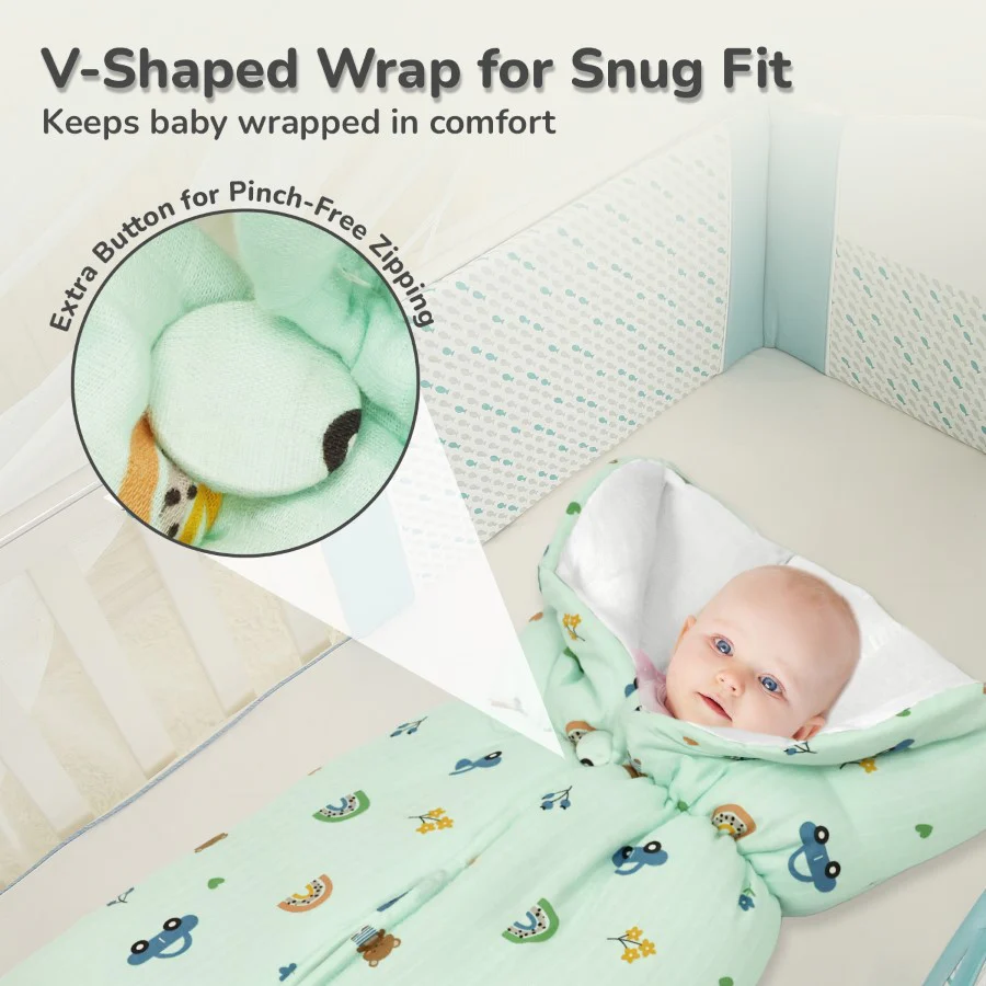 Snuggy Bliss 100% Muslin Cotton Baby Bedding for Newborns (0–6 Months) - Teddy Green - Image 5