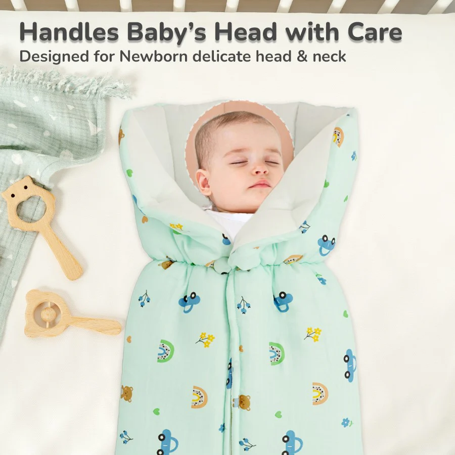 Snuggy Bliss 100% Muslin Cotton Baby Bedding for Newborns (0–6 Months) - Teddy Green - Image 6