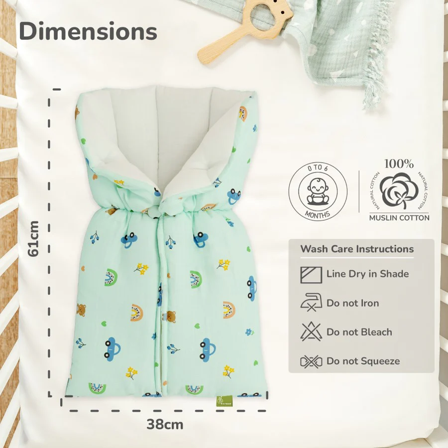 Snuggy Bliss 100% Muslin Cotton Baby Bedding for Newborns (0–6 Months) - Teddy Green - Image 8