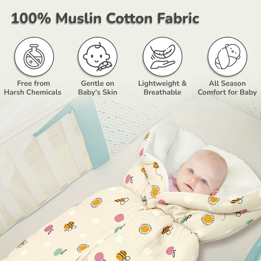 Snuggy Bliss 100% Muslin Cotton Baby Bedding for Newborns (0–6 Months) - Honey Beige - Image 3
