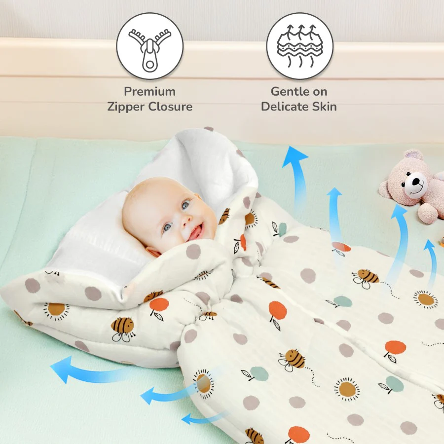 Snuggy Bliss 100% Muslin Cotton Baby Bedding for Newborns (0–6 Months) - Honey White - Image 2