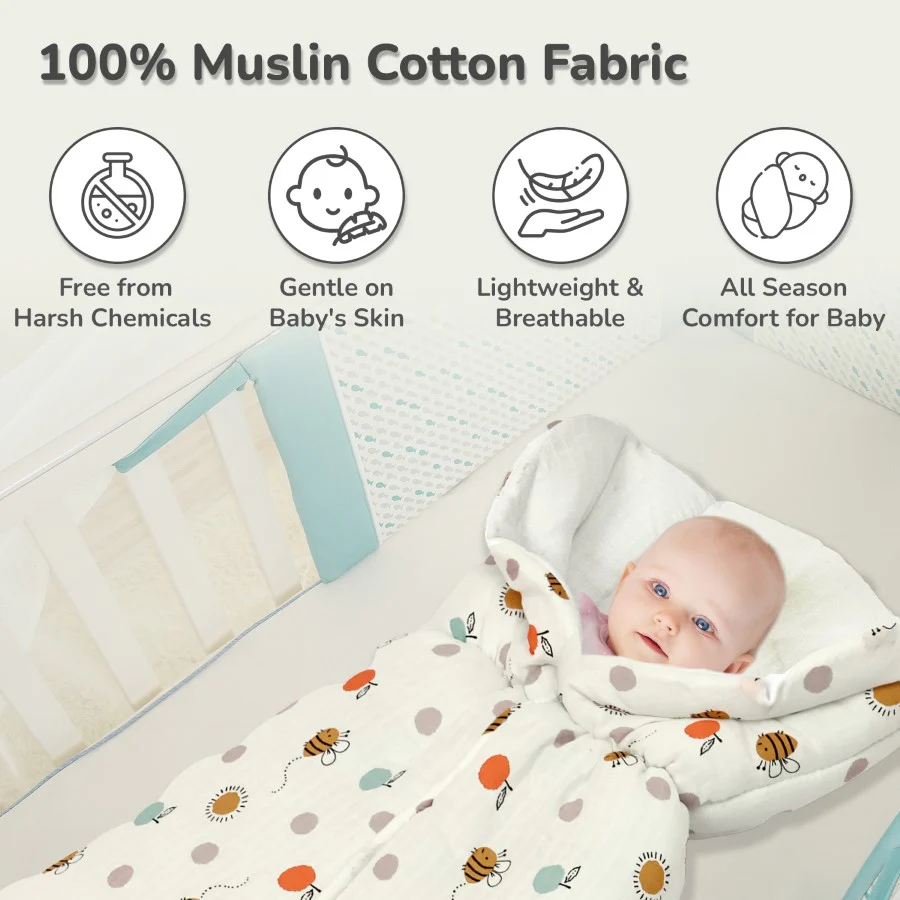 Snuggy Bliss 100% Muslin Cotton Baby Bedding for Newborns (0–6 Months) - Honey White - Image 3