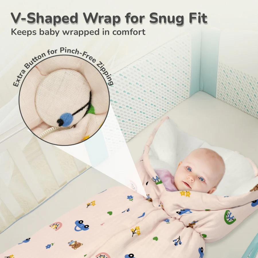 Snuggy Bliss 100% Muslin Cotton Baby Bedding for Newborns (0–6 Months) - Teddy Pink - Image 5