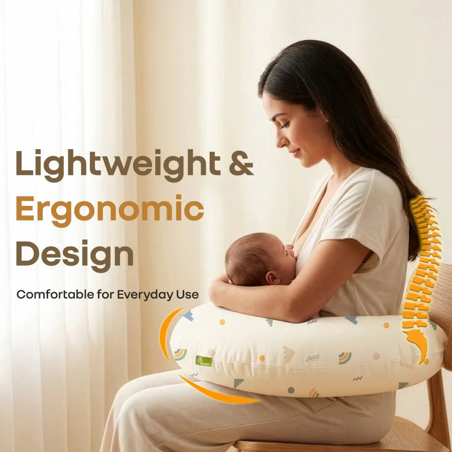 Snuggy Comfy Baby Feeding Pillow for Newborn Babies 0+ Months, Ergonomic Cotton Nursing Pillow with Tummy Time & Sitting Support - Abstract Beige - Image 4