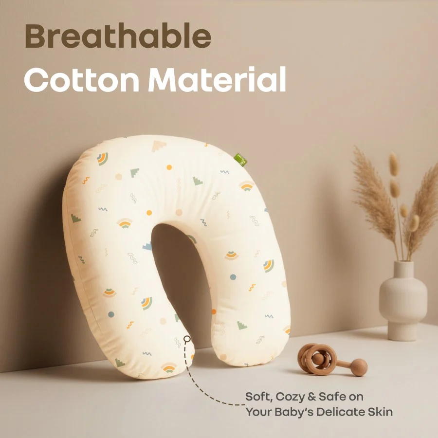 Snuggy Comfy Baby Feeding Pillow for Newborn Babies 0+ Months, Ergonomic Cotton Nursing Pillow with Tummy Time & Sitting Support - Abstract Beige - Image 5