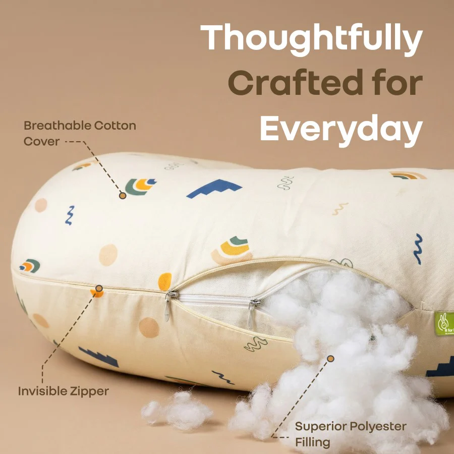 Snuggy Comfy Baby Feeding Pillow for Newborn Babies 0+ Months, Ergonomic Cotton Nursing Pillow with Tummy Time & Sitting Support - Abstract Beige - Image 6