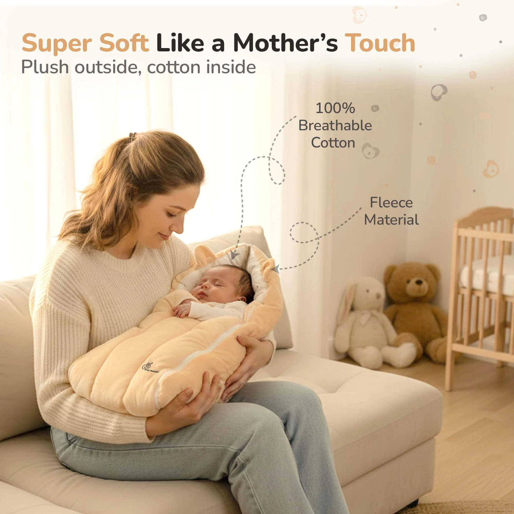 Snuggy Cucoon Baby Nest - Soft, Comfortable & Multi-Purpose Nest for Newborns 0-6 months babies - Teddy Beige - Image 2