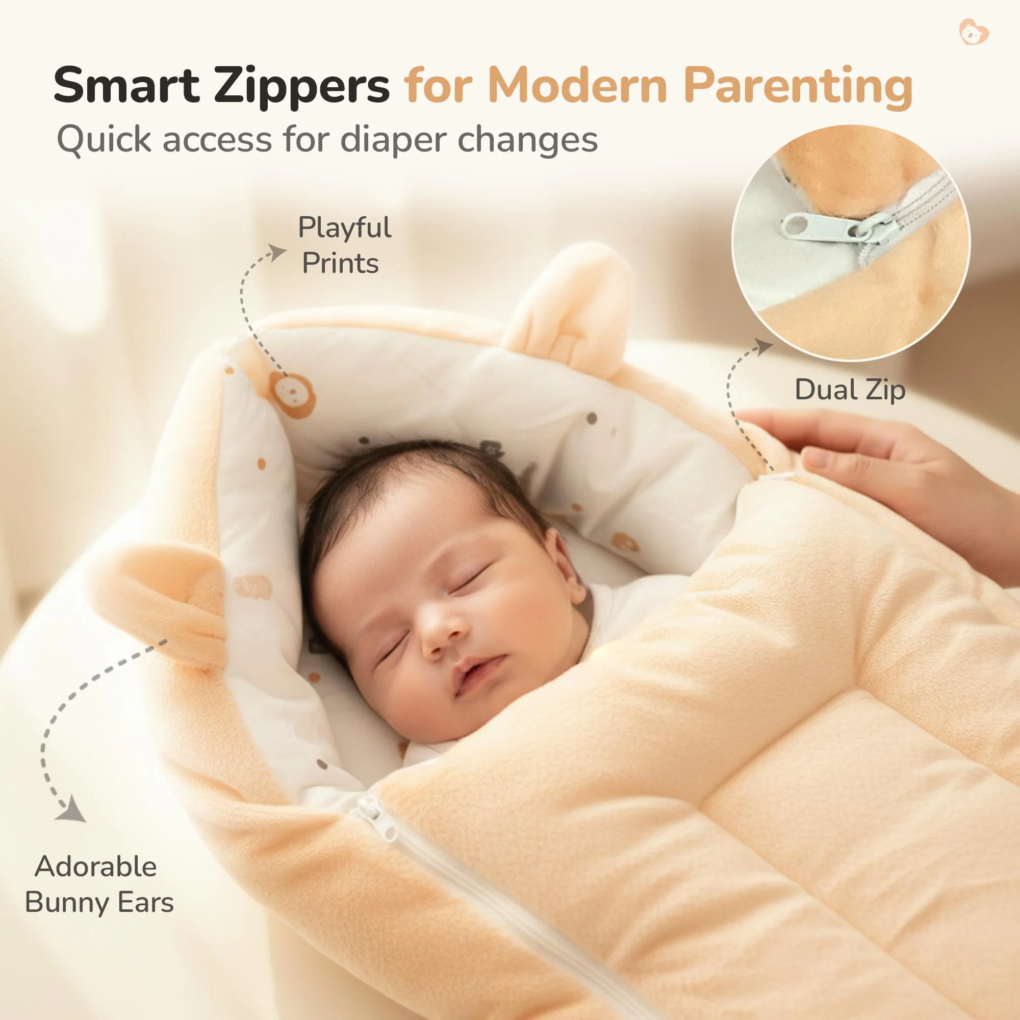 Snuggy Cucoon Baby Nest - Soft, Comfortable & Multi-Purpose Nest for Newborns 0-6 months babies - Teddy Beige - Image 3
