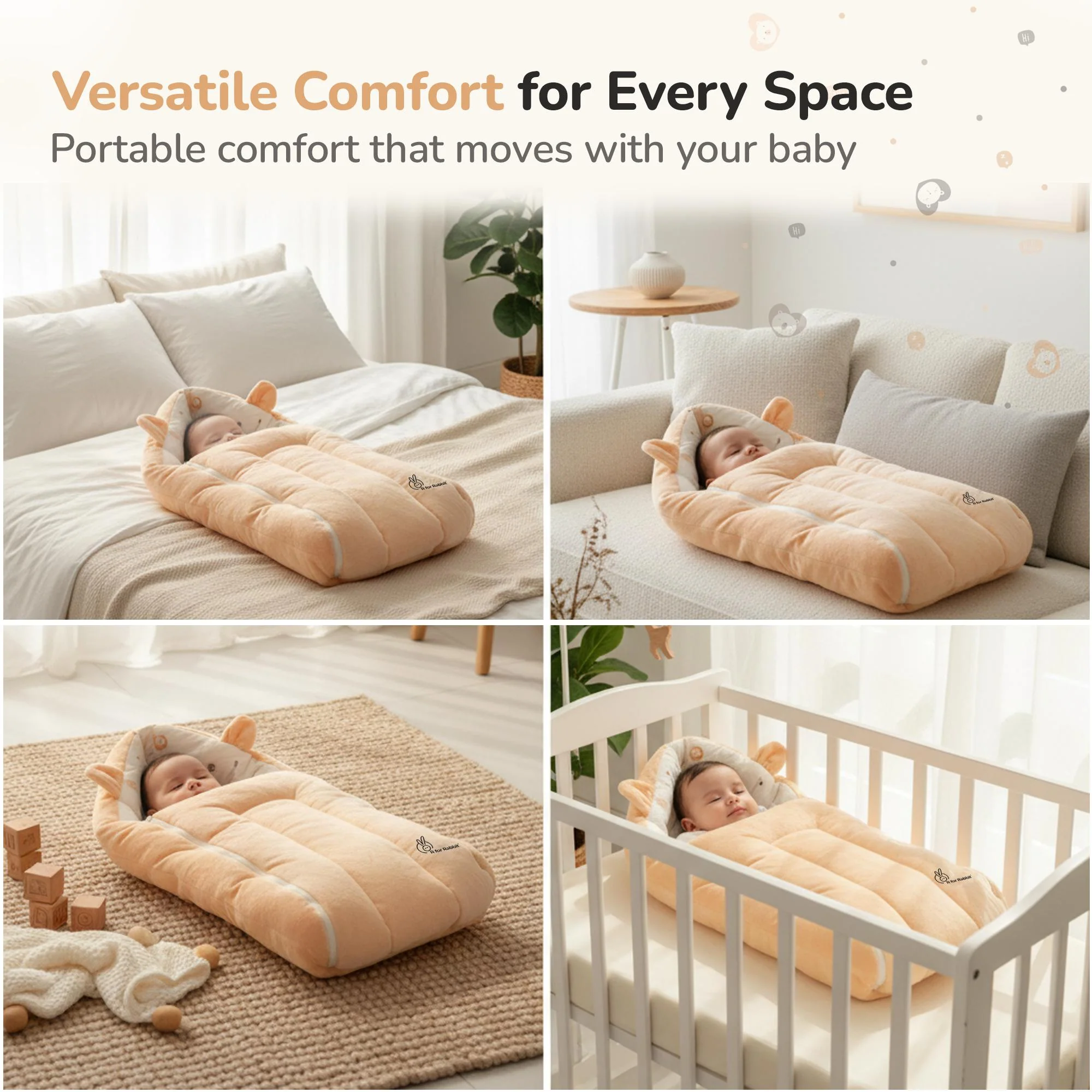 Snuggy Cucoon Baby Nest - Soft, Comfortable & Multi-Purpose Nest for Newborns 0-6 months babies - Teddy Beige - Image 5
