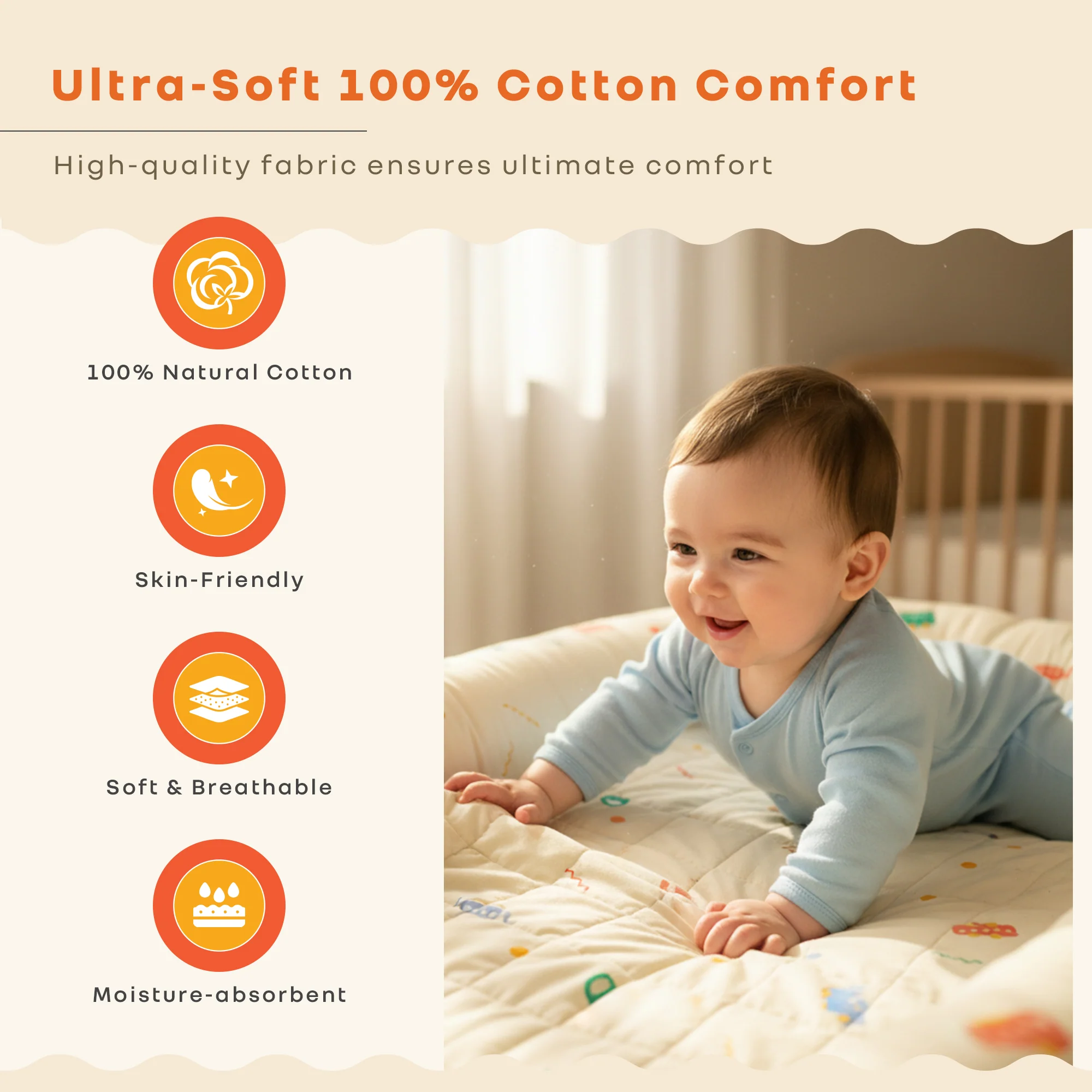 Snuggy Cuddles Newborn Baby Bed - Anti-Roll Baby Nest - 100% Cotton Breathable Lounger - Roadster Beige - Image 4