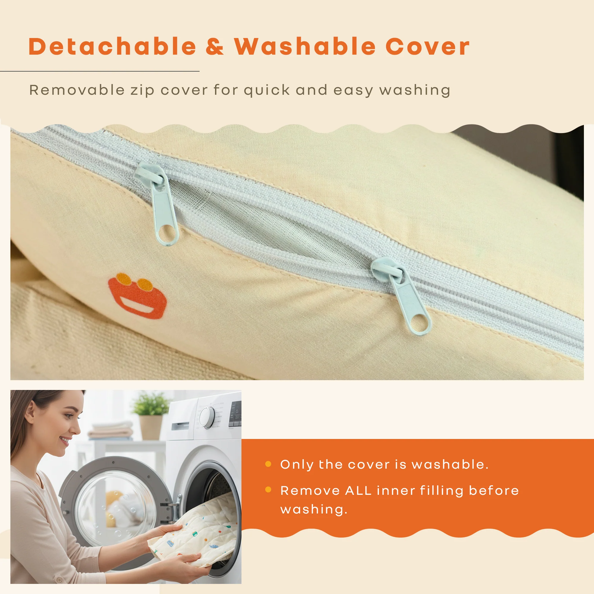 Snuggy Cuddles Newborn Baby Bed - Anti-Roll Baby Nest - 100% Cotton Breathable Lounger - Roadster Beige - Image 7