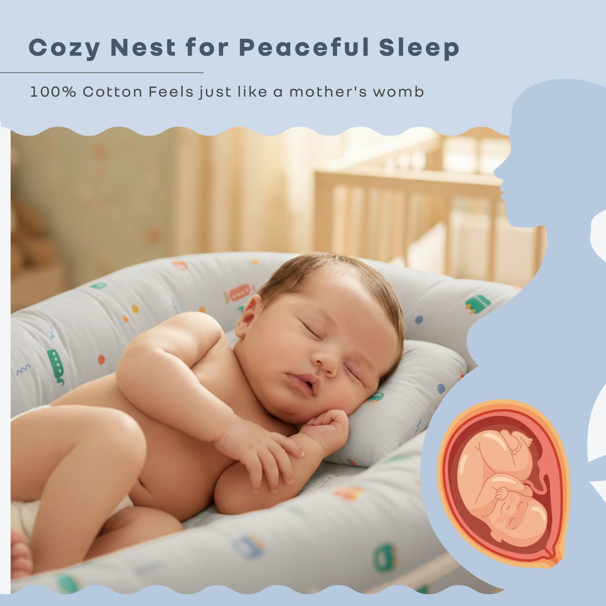 Snuggy Cuddles Newborn Baby Bed - Anti-Roll Baby Nest - 100% Cotton Breathable Lounger - Roadster Grey - Image 5