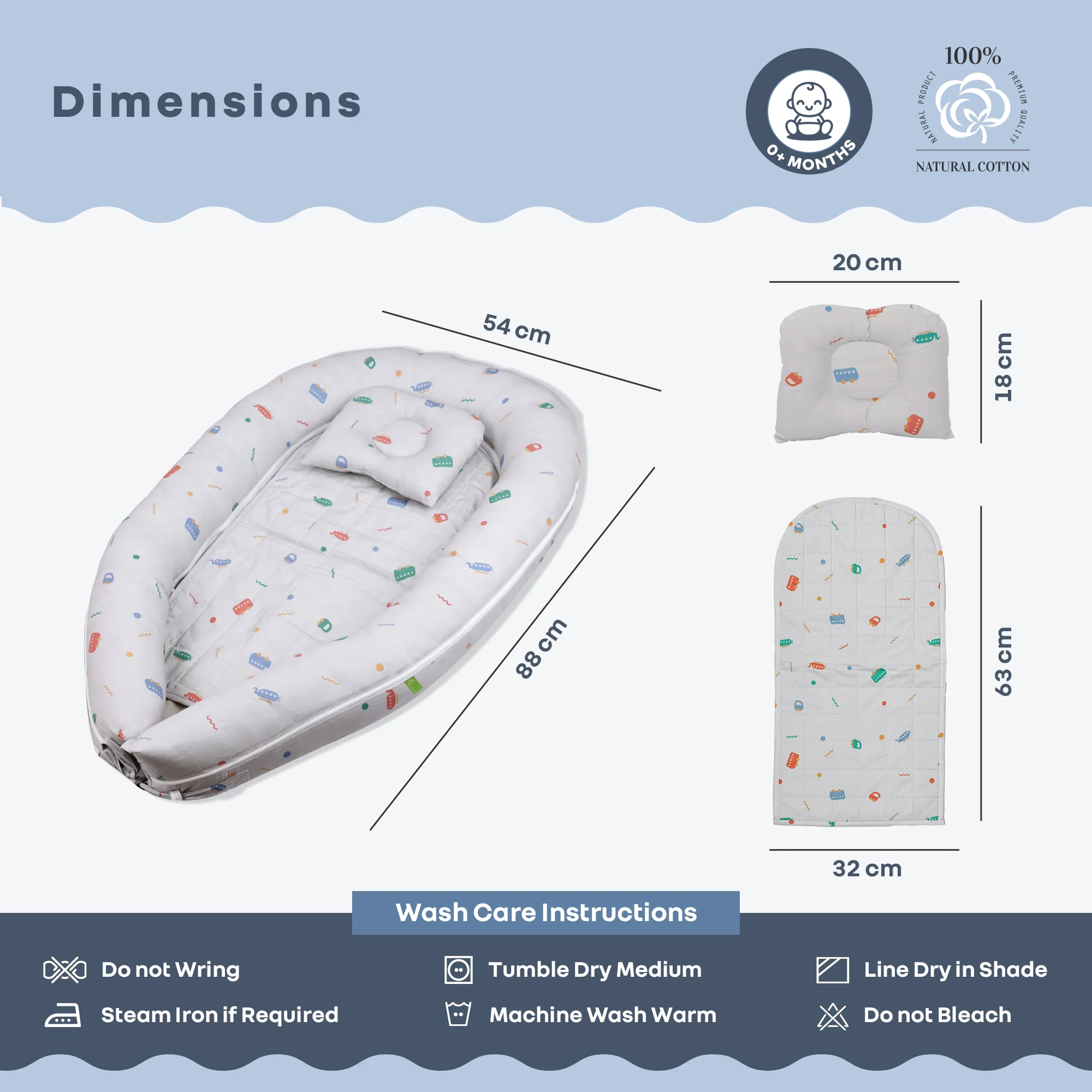 Snuggy Cuddles Newborn Baby Bed - Anti-Roll Baby Nest - 100% Cotton Breathable Lounger - Roadster Grey - Image 9