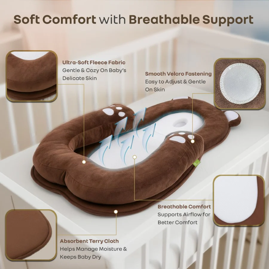 Snuggy Teddy Baby Nest Lounger - 4 in 1 Multipurpose Baby Bedding with Head Support Pillow, Plush Fabric, U-Shaped Cushion Design & Travel Friendly Baby Nest (0+ Months) - Brown - Image 5