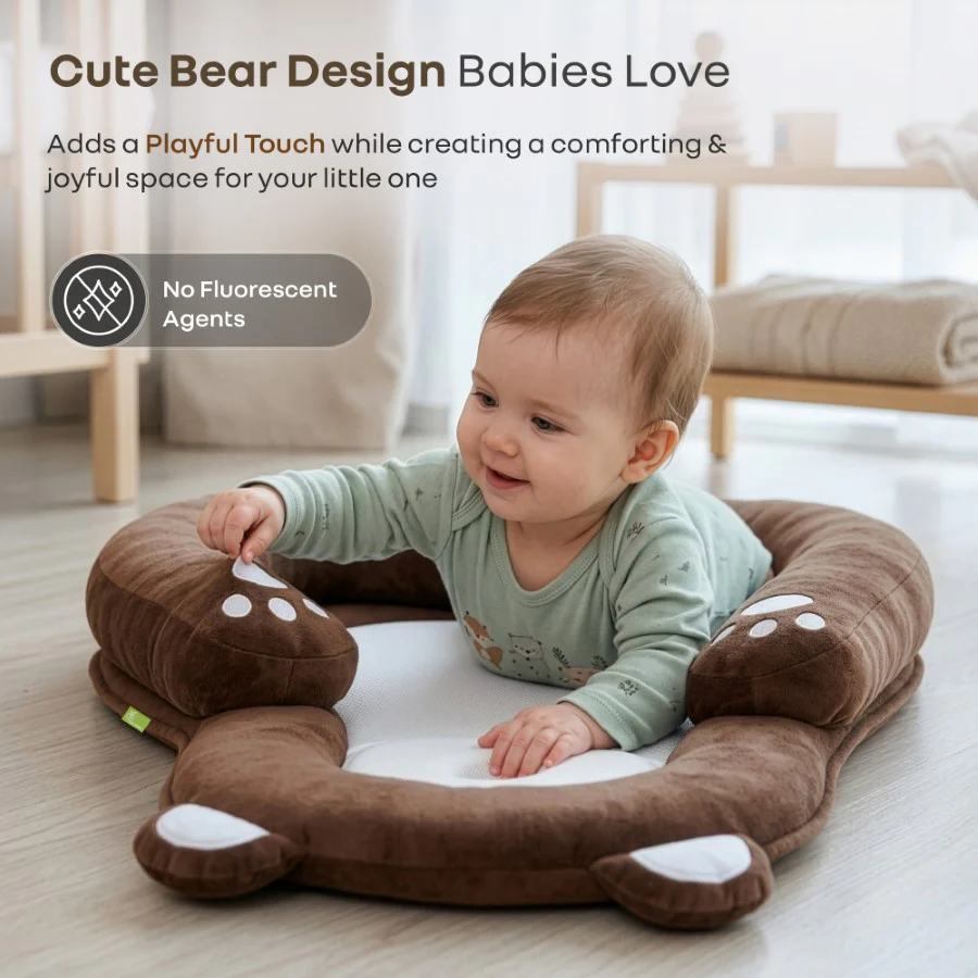 Snuggy Teddy Baby Nest Lounger - 4 in 1 Multipurpose Baby Bedding with Head Support Pillow, Plush Fabric, U-Shaped Cushion Design & Travel Friendly Baby Nest (0+ Months) - Brown - Image 7