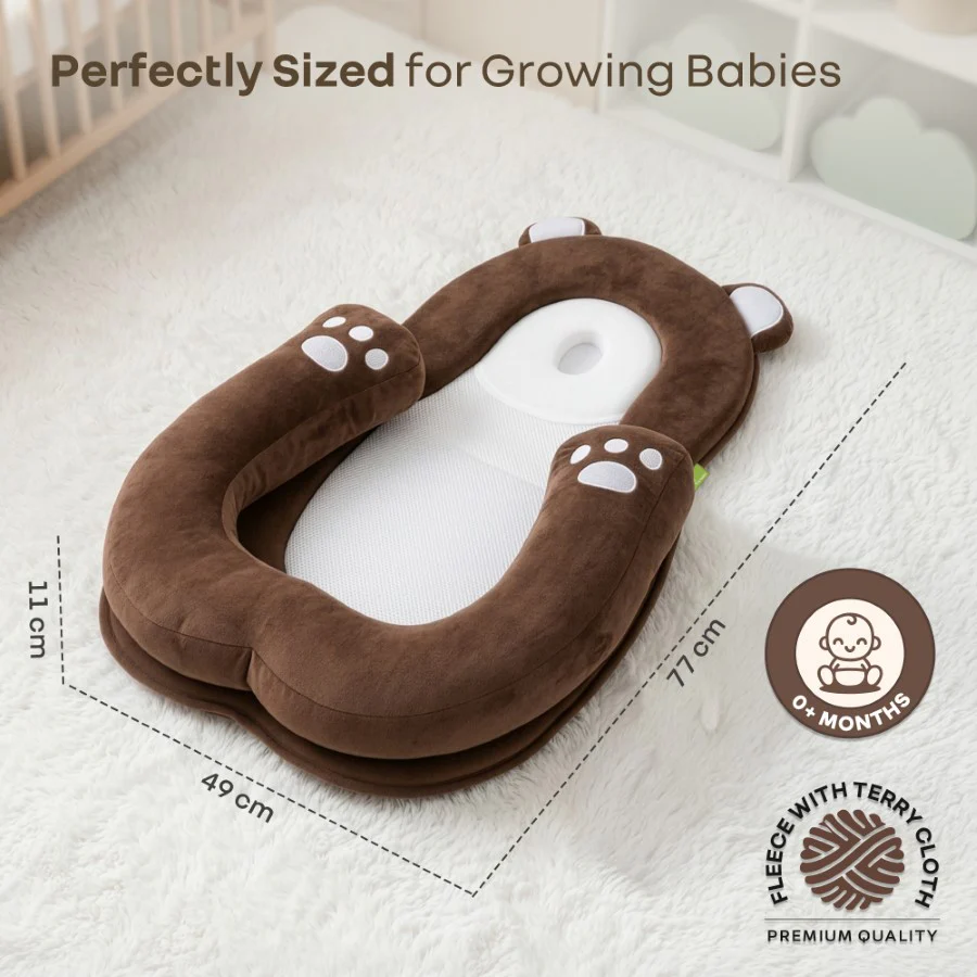 Snuggy Teddy Baby Nest Lounger - 4 in 1 Multipurpose Baby Bedding with Head Support Pillow, Plush Fabric, U-Shaped Cushion Design & Travel Friendly Baby Nest (0+ Months) - Brown - Image 9