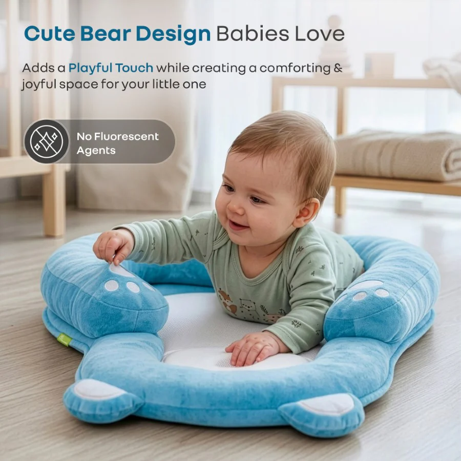 Snuggy Teddy Baby Lounger Nest - 4 in 1 Multipurpose Baby Bedding with Head Support Pillow, Plush Fabric, U-Shaped Cushion Design & Travel Friendly Baby Nest (0+ Months) - Blue - Image 7