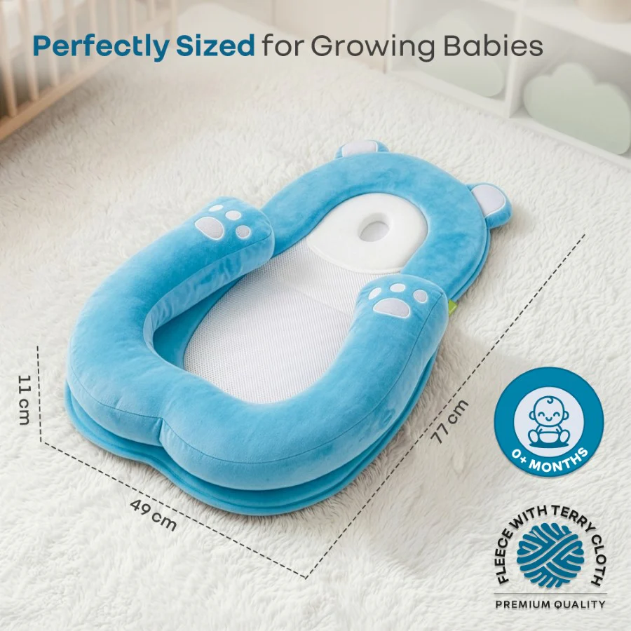 Snuggy Teddy Baby Lounger Nest - 4 in 1 Multipurpose Baby Bedding with Head Support Pillow, Plush Fabric, U-Shaped Cushion Design & Travel Friendly Baby Nest (0+ Months) - Blue - Image 9