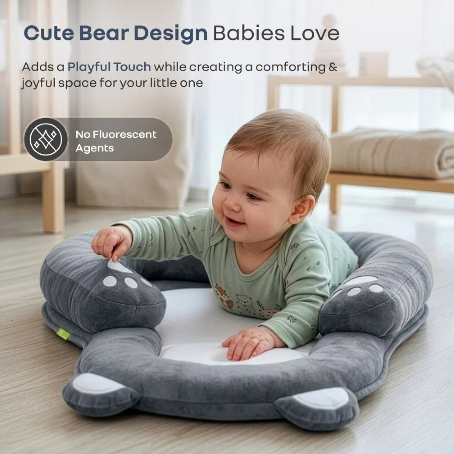 Snuggy Teddy Baby Lounger Nest - 4 in 1 Multipurpose Baby Bedding with Head Support Pillow, Plush Fabric, U-Shaped Cushion Design & Travel Friendly Baby Nest (0+ Months) - Grey - Image 7