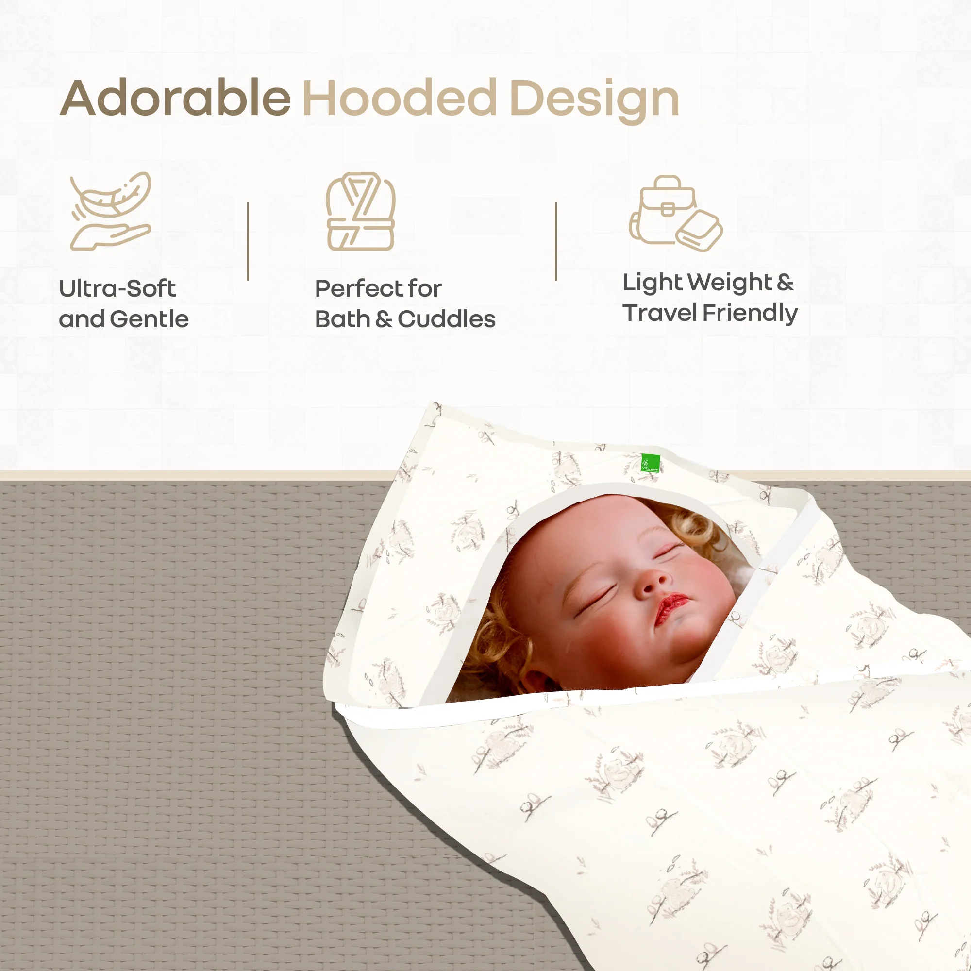 Softkins Baby Hooded Knit Towel with 100% Natural Cotton, Soft & Quick Dry - White Teddy - Image 2