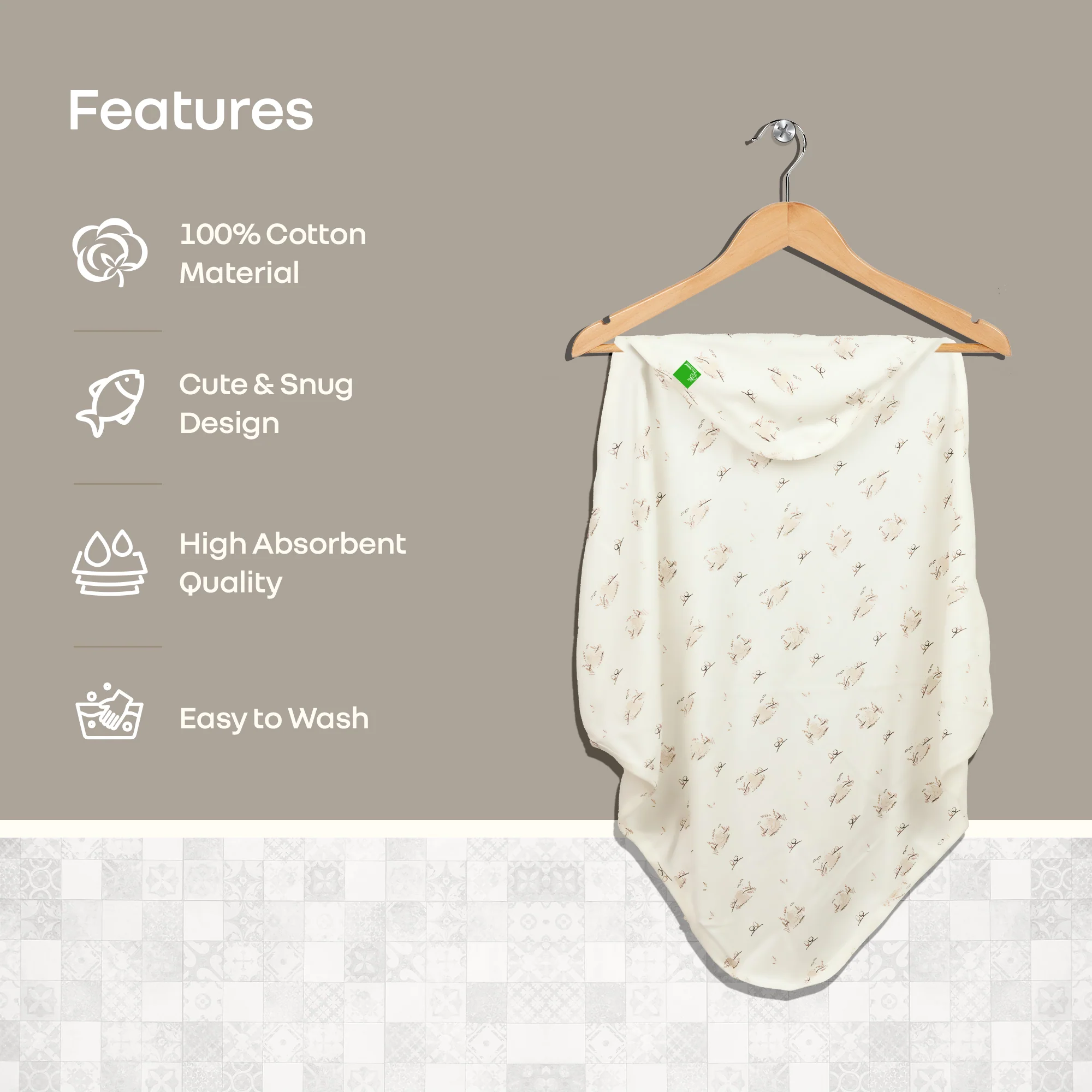 Softkins Baby Hooded Knit Towel with 100% Natural Cotton, Soft & Quick Dry - White Teddy - Image 3